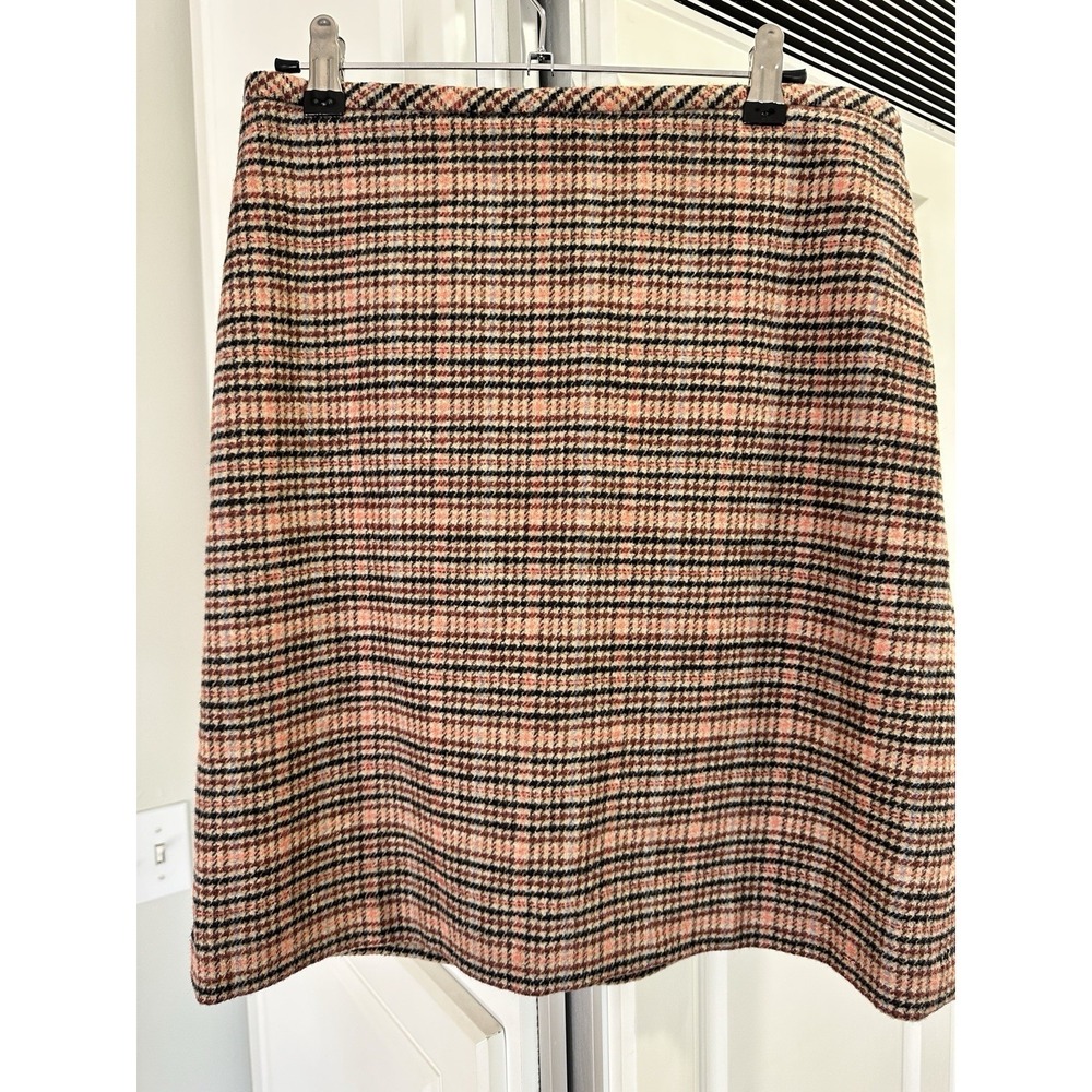 Talbots Skirt Wool Blend Lined Beige Brown Pink Houndstooth Plaid Women's 4
